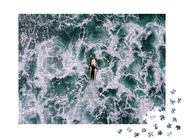 Puzzle 1000 Teile „Surfer in der rauhen See von Saunton Sands, Devon“