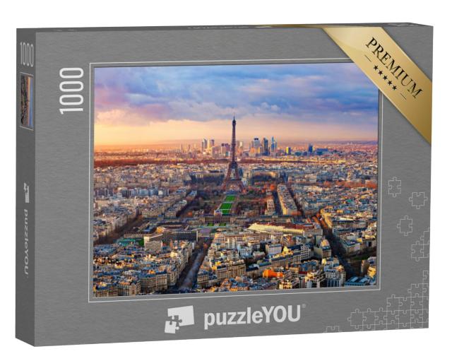 Puzzel 1000 stukjes „Luchtfoto van Parijs bij zonsondergang“