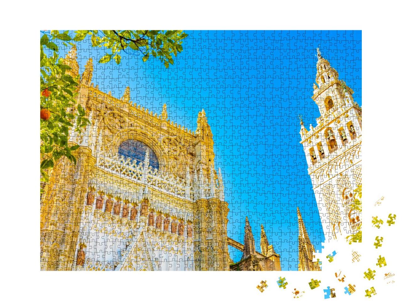 Puzzle 1000 Teile „Sevilla Kathedrale und Giralda Turm unter dem blauen Himmel von Sevilla“
