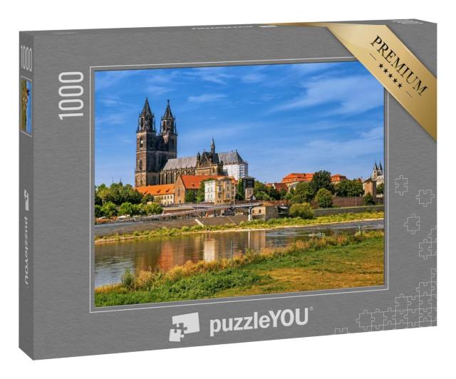 Puzzle 1000 Teile „Panorama der Magdeburger Altstadt mit Dom und Elbe“
