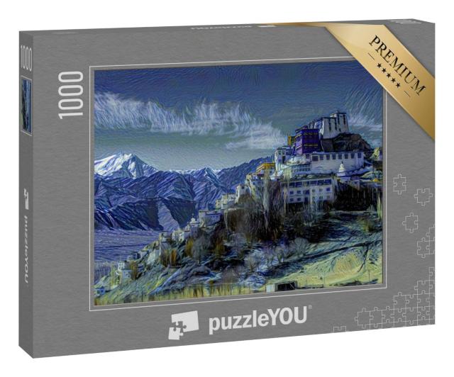 Puzzle 1000 Teile „im Kunst-Stil von van Gogh, Sternennacht - Thiksey Kloster, Leh-Ladakh Indien“