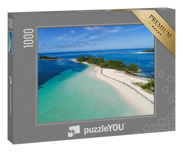 Puzzle 1000 Teile „Luftaufnahme von Munjack Cay mit Bucht und Strand in Abaco, Bahamas“