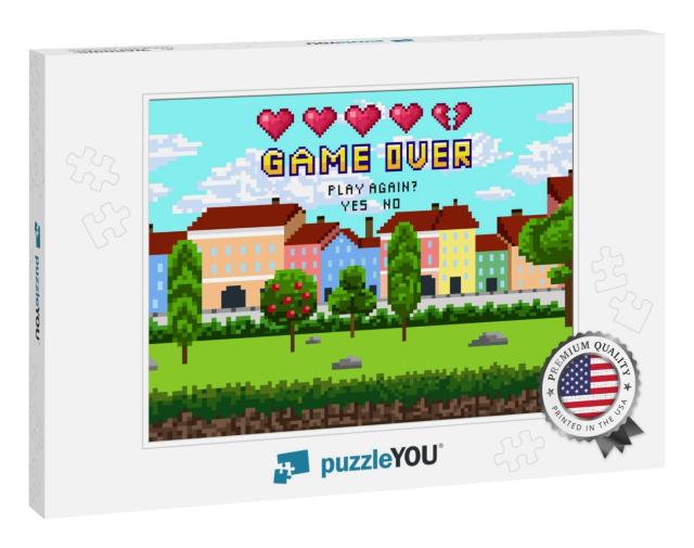 Game Over Pixel Are Design with City Landscape... Jigsaw Puzzle