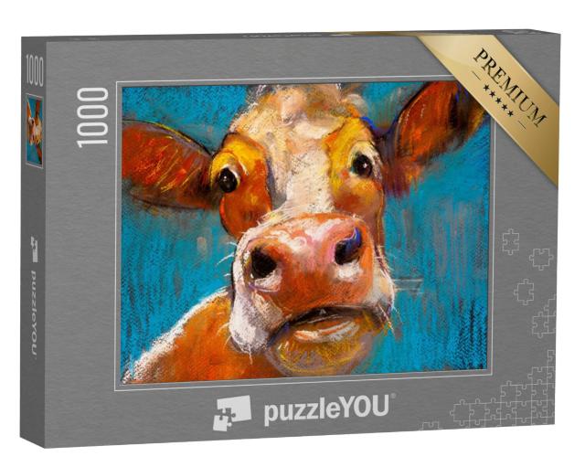 Puzzel 1000 stukjes „Portret van een koe in pastel“