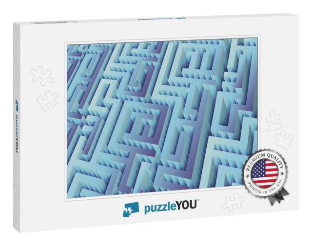 Blue Maze Illustration. Abstract Labyrinth 3D Rendering... Jigsaw Puzzle