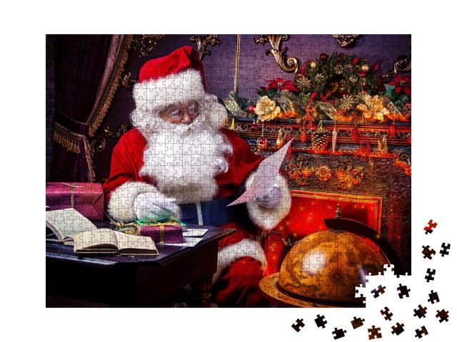 Puzzle 1000 Teile „Der Weihnachtsmann beim Lesen seiner Post“