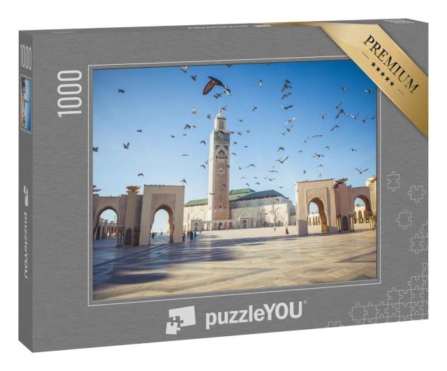 Puzzle 1000 Teile „Tauben über der Moschee Hassan II in Casablanca, Marokko“