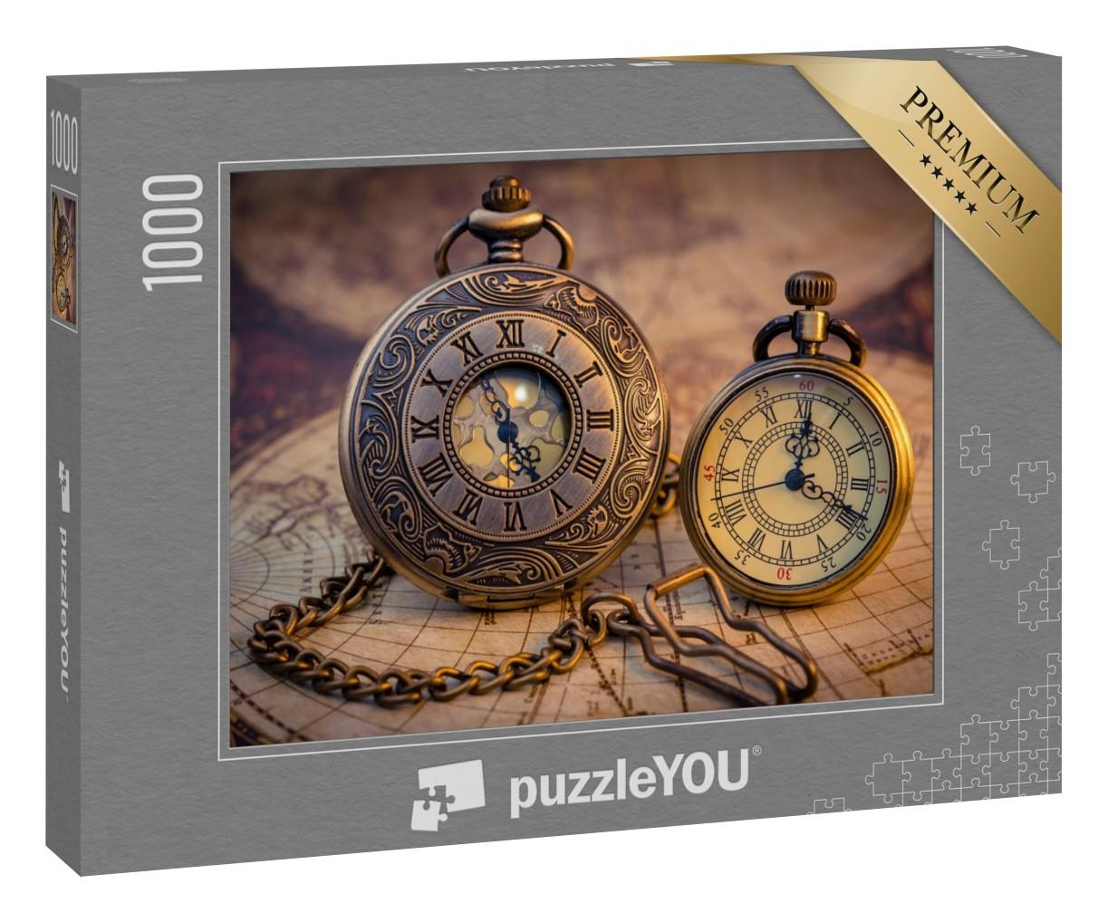 Puzzle 1000 Teile „Vintage-Uhren mit Karte“