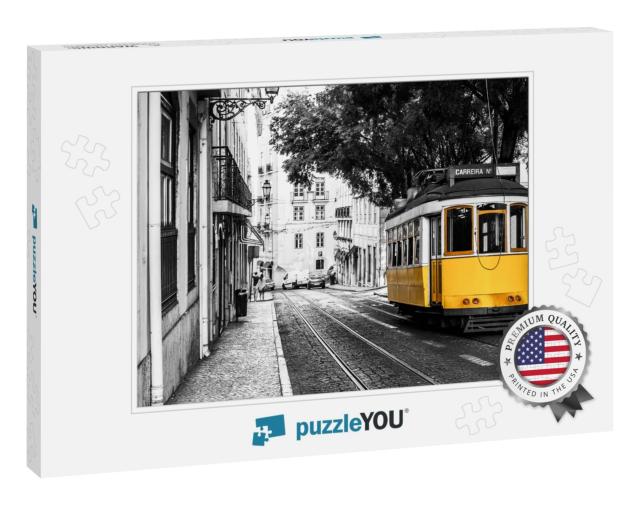 Yellow Tram on Old Streets of Lisbon, Portugal, Popular T... Jigsaw Puzzle