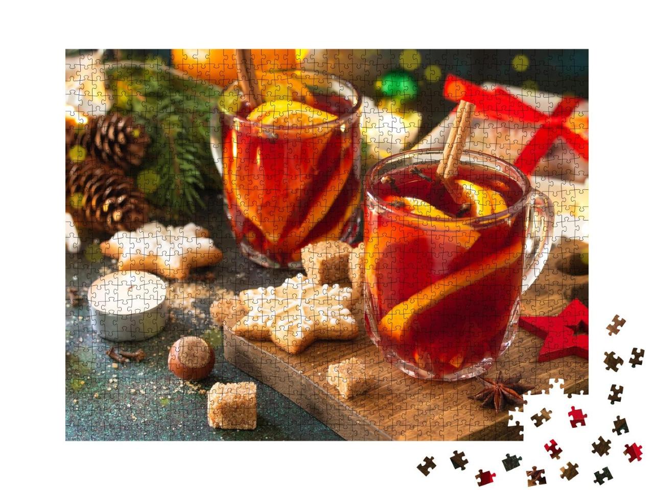 Puzzle 1000 Teile „Winterlicher Weihnachtsglühwein mit Orange und Gewürzen“