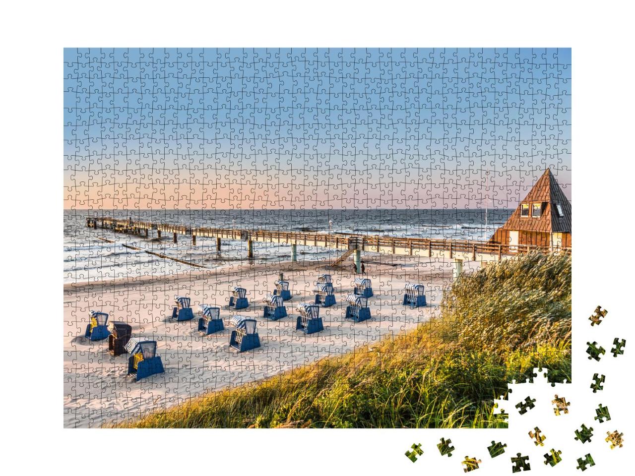 Puzzle 1000 Teile „Strandkörbe: Foto vom frühen Morgen an der Ostsee“