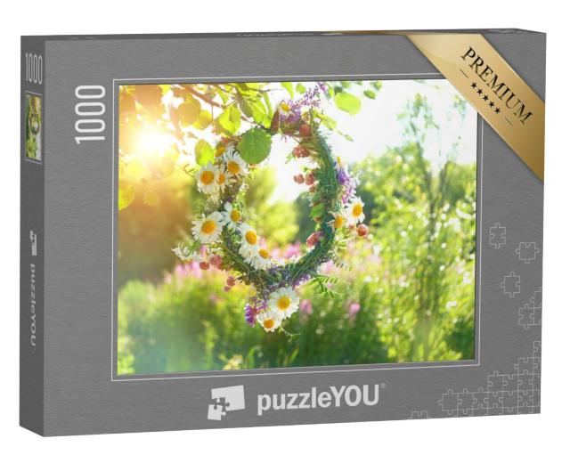 Puzzel 1000 stukjes „Prachtige bloemenkrans gemaakt van veldbloemen“