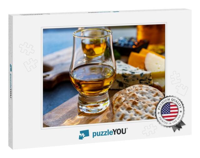 Whiskey & Cheese Pairing, Tasting Whisky Glasses & Plate... Jigsaw Puzzle