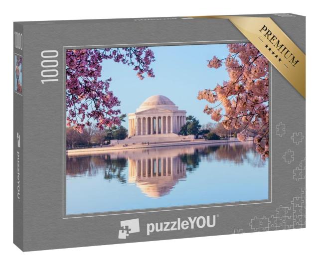 Puzzle 1000 Teile „Jefferson Memorial und Tidal Basin: Kirschblütenfest, USA“