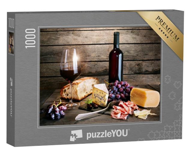 Puzzel 1000 stukjes „Italiaanse levensstijl met rode wijn en kaas“