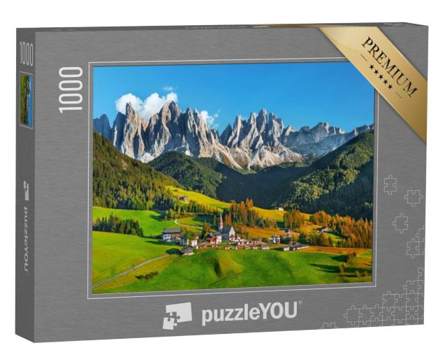 Puzzel 1000 stukjes „Santa Maddalena met Dolomieten in Zuid-Tirol, Italië“