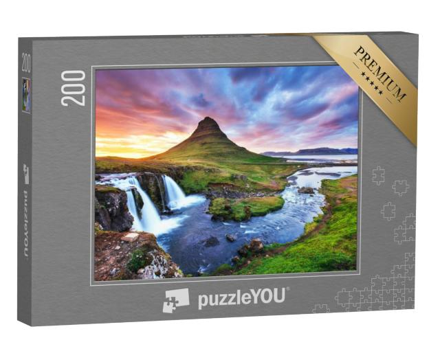 Puzzel 200 stukjes „Zonsondergang op de berg Kirkjufell, IJsland“