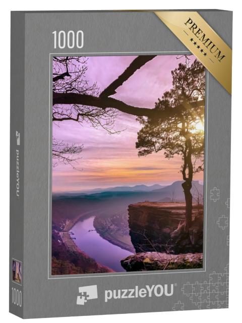 Puzzel 1000 stukjes „Zonsondergang met uitzicht op de Elbe in Saksisch Zwitserland, Duitsland“