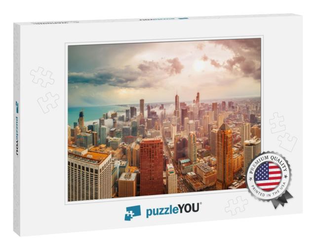 Chicago, Illinois, USA Aerial Downtown Skyline At Dusk Tow... Jigsaw Puzzle