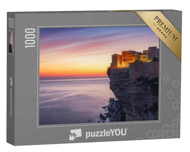 Puzzel 1000 stukjes „Zonsondergang over de stad Bonifacio, Corsica, Frankrijk“