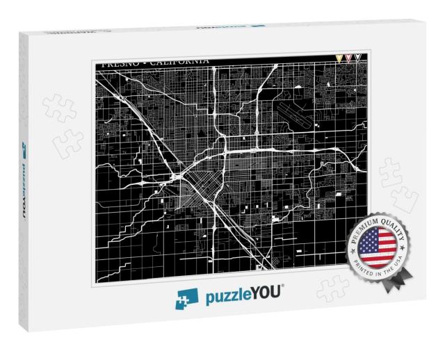 Simple Map of Fresno, California, Usa. Black & White Vers... Jigsaw Puzzle