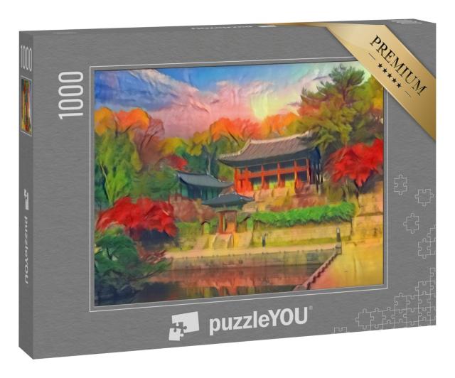 Puzzle 1000 Teile „im Kunst-Stil von Franz Marc - Herbst im Changdeokgung Palast in Seoul Südkorea“