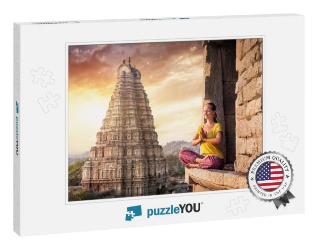 Woman with Namaste Mudra Sitting Near Virupaksha Temple i... Jigsaw Puzzle