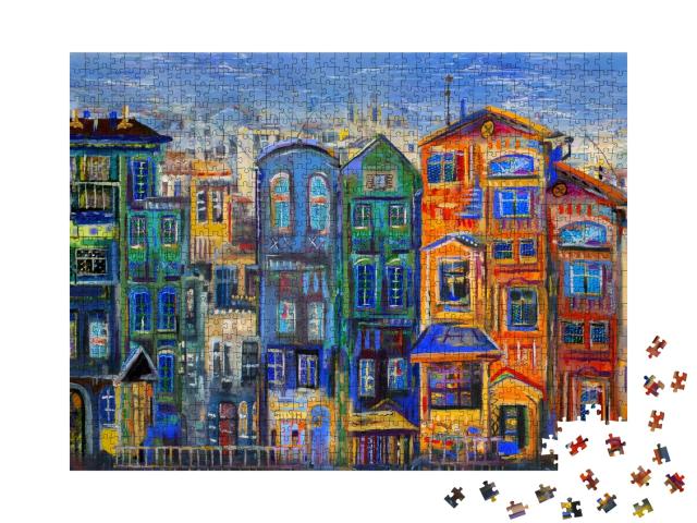 Puzzle 1000 Teile „Ölgemälde: Bunte Häuser“