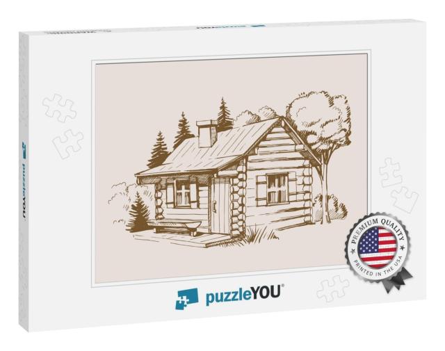 Hand Drawn Vector Illustration of Wooden House... Jigsaw Puzzle