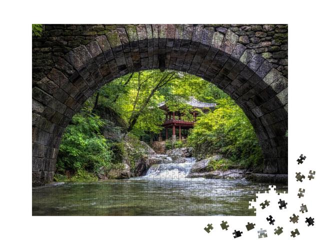 Puzzle 1000 Teile „Seungseongyo-Brücke und Pavillon im Seonamsa-Tempel, Südkorea“