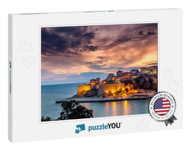 Ulcinj Old Town Fortress with Purple After Sunset Light... Jigsaw Puzzle