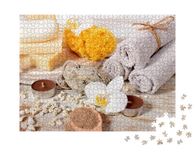 Puzzle 1000 Teile „Home Spa: Bimsstein, Handtücher, natürliche Seife“