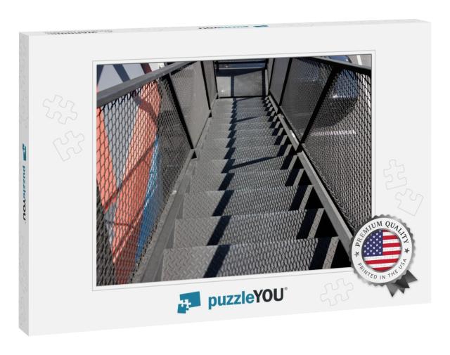 Outdoor Fire Escape Metal Stair. Light & Shadow on Steel... Jigsaw Puzzle
