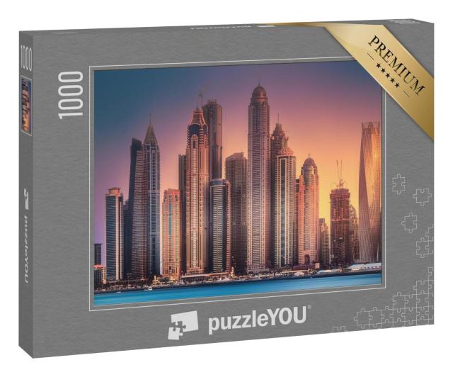 Puzzle 1000 Teile „Dubai Marina, Blick von Palm Jumeirah bei Sonnenuntergang“
