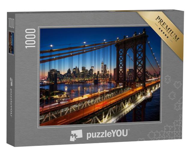 Puzzel 1000 stukjes „Zonsondergang over Manhattan met Brooklyn Bridge, VS“