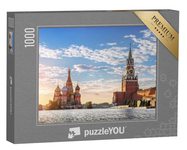 Puzzel 1000 stukjes „Sint-Basiliuskathedraal en Spasskaja-toren op het Rode Plein in Moskou“