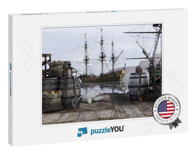 Background of a Pirate Docking Port with Various Trade Go... Jigsaw Puzzle