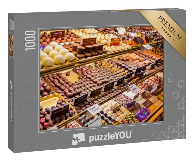 Puzzle 1000 Teile „Vielfalt an Schokoladenpralinen auf dem englischen Markt, Irland“