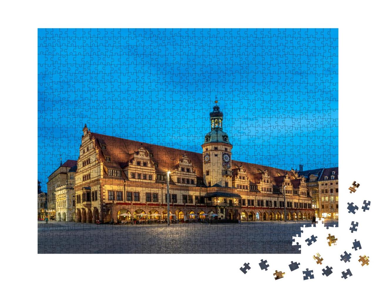 Puzzle 1000 Teile „Altes Rathaus zur blauen Stunde, Leipzig, Deutschland“