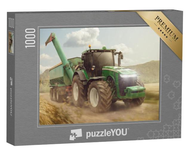 Puzzel 1000 stukjes „Tractor met aanhanger op een landweggetje“