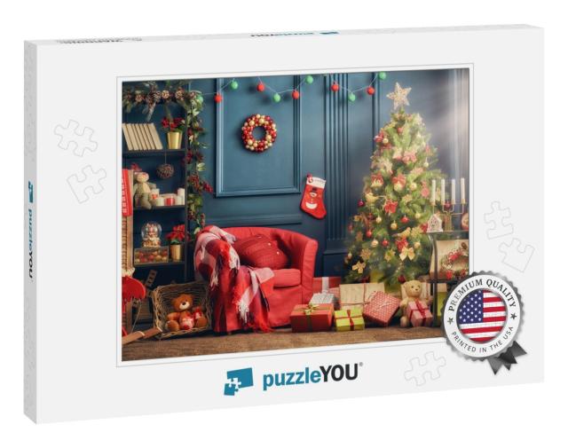 Merry Christmas & Happy Holidays! a Beautiful Living Room... Jigsaw Puzzle