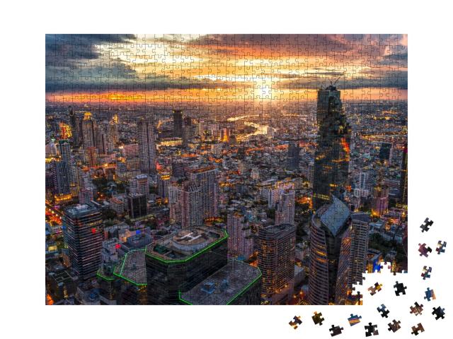 Puzzle 1000 Teile „Bangkok, beleuchtet in der Abenddämmerung“