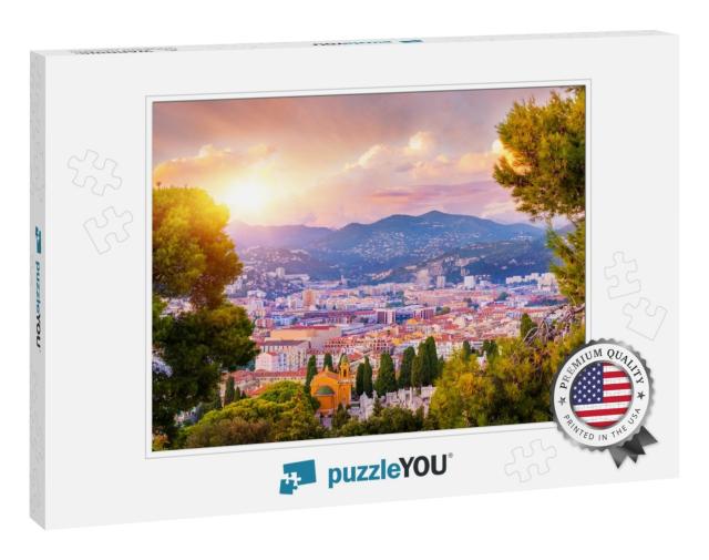 Sunset Aerial View of Nice, Cote Dazur, French Riviera, F... Jigsaw Puzzle