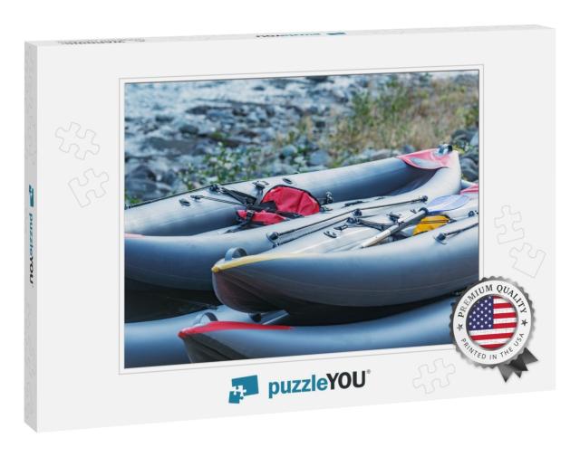 Inflatable Boats on the Mountain River Shore... Jigsaw Puzzle