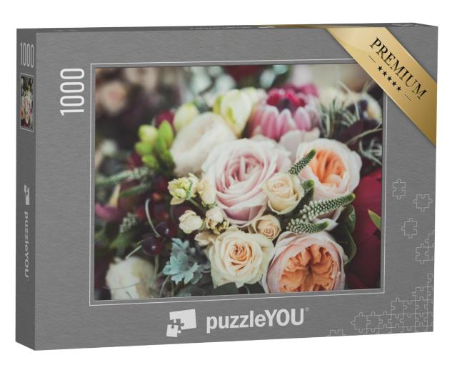 Puzzel 1000 stukjes „Rozen in een bruidsboeket“