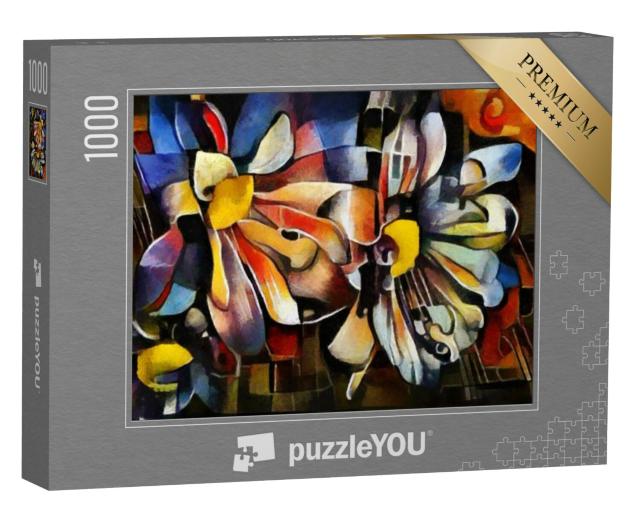 Puzzel 1000 stukjes „Bloemen in de stijl van Picasso en Kandinsky“