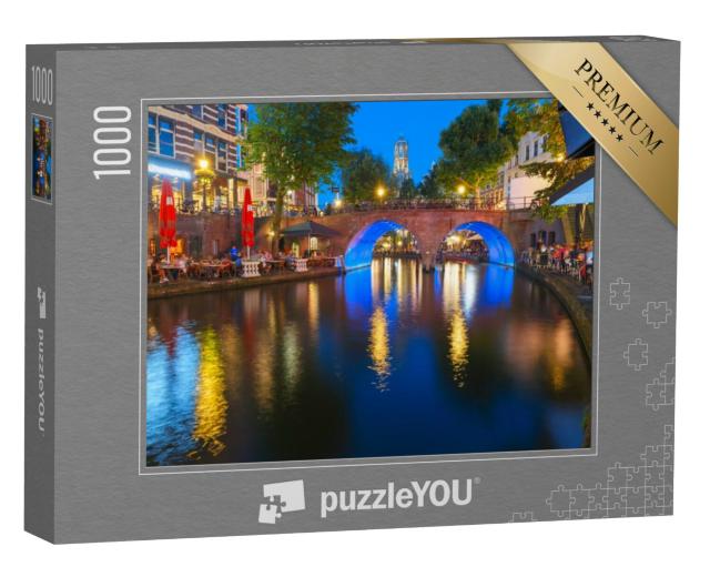 Puzzel 1000 stukjes „Domtoren en Oudegracht bij nacht, Utrecht“