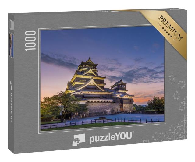 Puzzle 100 Teile „Schöner Sonnenuntergang am Schloss Kumamoto, Kuyushu, Japan“