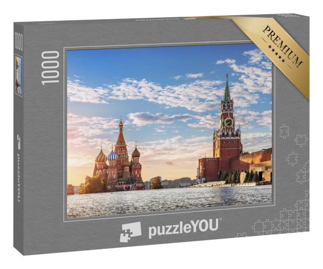 Puzzle 1000 Teile „Basilius-Kathedrale und Spasskaja-Turm auf dem Roten Platz in Moskau“