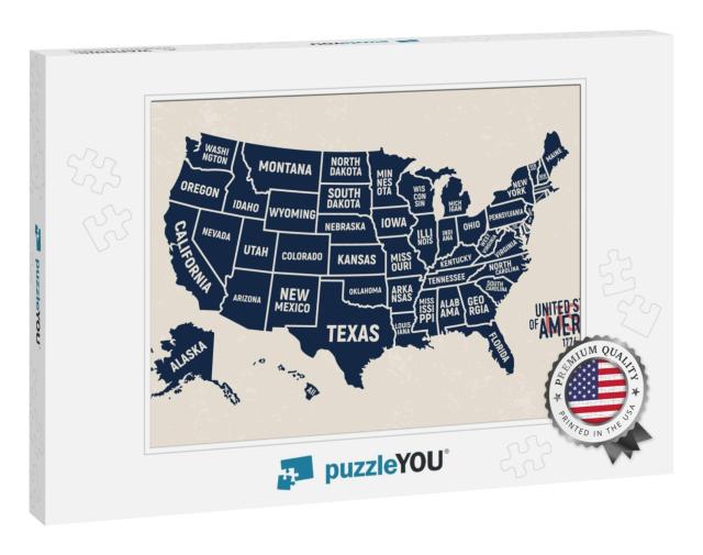 United States Map. Vintage USA Map with State Names. Poste... Jigsaw Puzzle